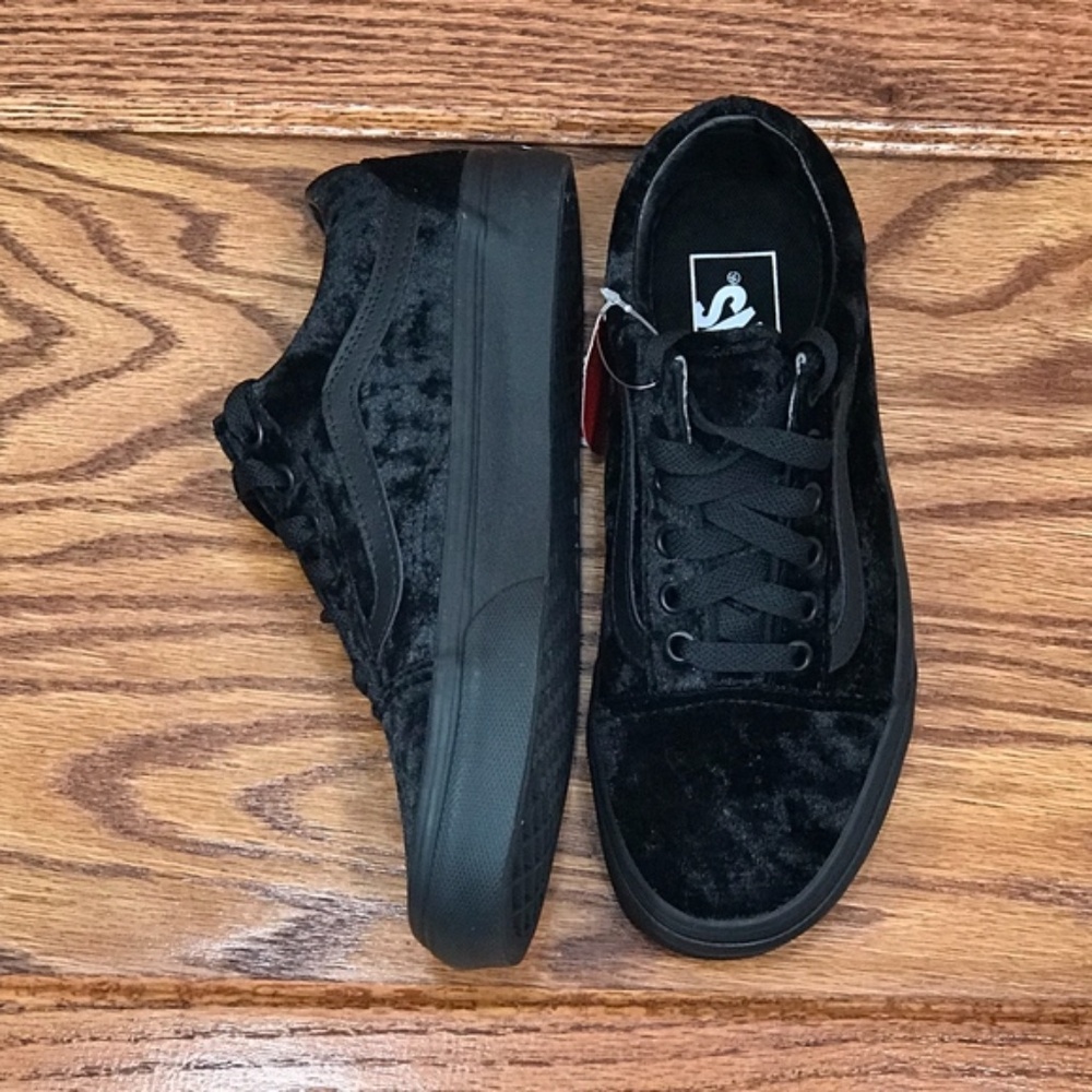 Vans Old Skool Velvet Black Black Shoes - Picture 4 of 7